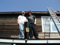 Russ and Adam on the lower roof with tarpaper