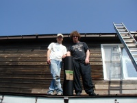Russ and Adam on the lower roof with tarpaper - again!