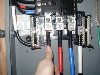 Just for some reference, here is a thumb.  These (currently unpowered) cables carry a LOT of power - 200+ amps max.