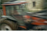 A sort of artistic picture of the tractor... or just plain blurry.