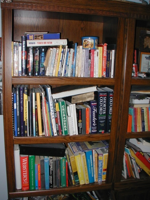 The left half of my bookshelf contains random fiction, and most of my technical books.