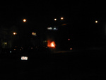 Dumpster on fire again, in front of US Bank.
