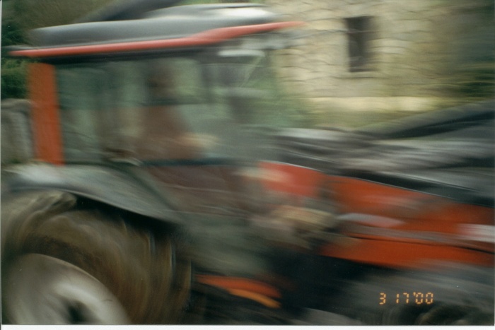 A sort of artistic picture of the tractor... or just plain blurry.