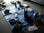 We're rebuilding the engine in Brian's garage.  The tarp is to keep the mess contained.
